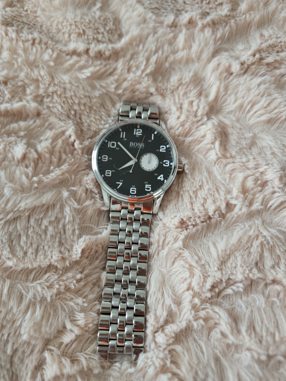 BOSS Men's Silver Stainless Steel Black Dial Watch Rare
